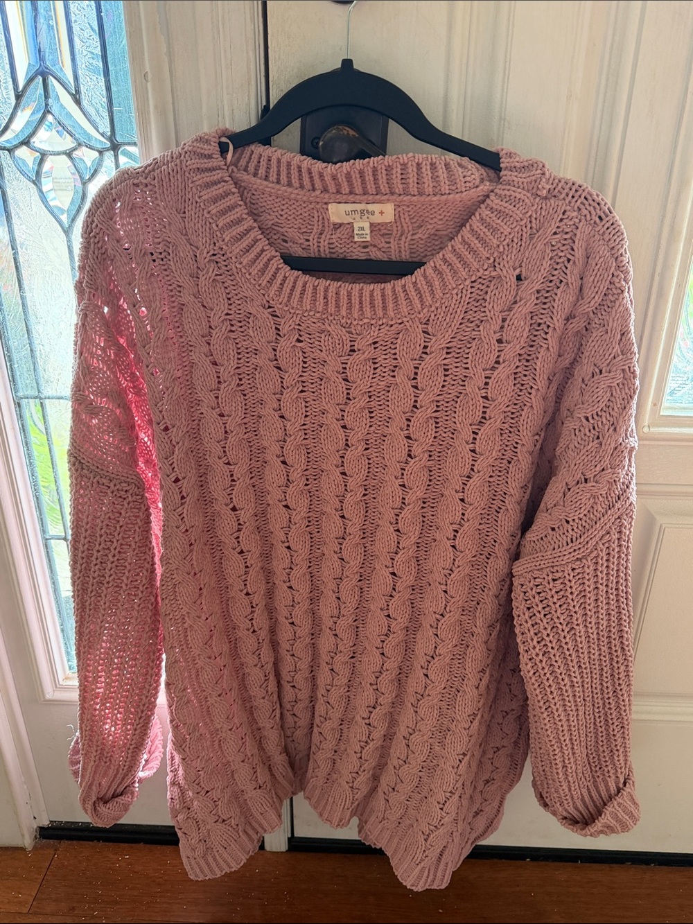 Umgee Dusty Rose Cable Knit Scoop Neck Sweater